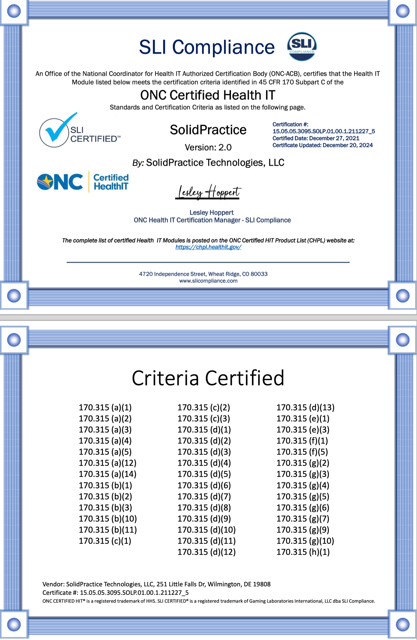 Solid Practice Complete Ambulatory ONC Certification